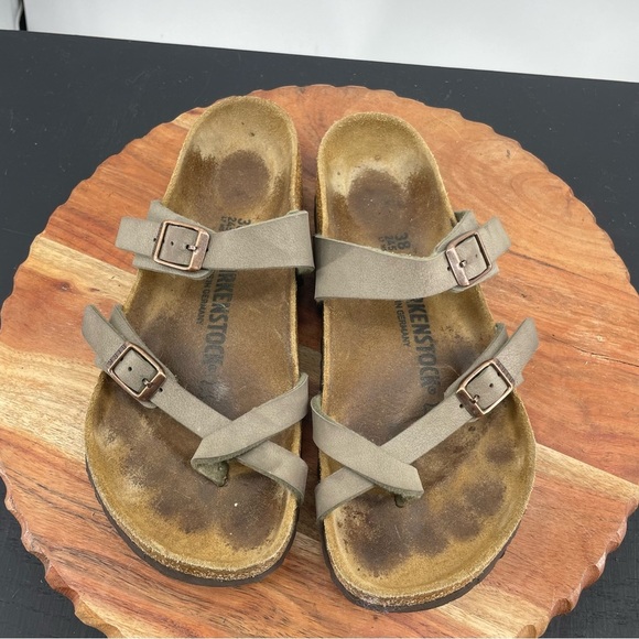 Birkenstock Mayari taupe birko-flor toe loop strappy slide sandals sz 38 US 7 - Picture 2 of 7